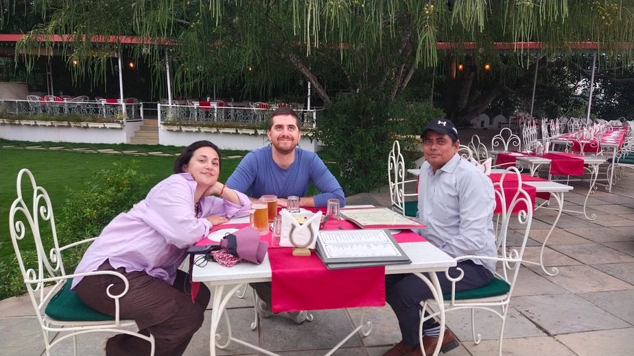 Dinner in a garden restaurant with Anand