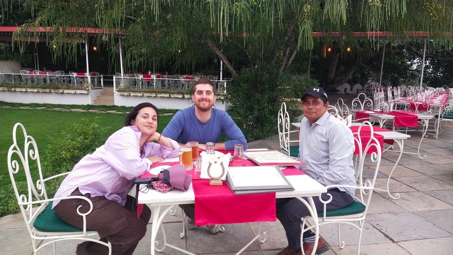 Dinner in a garden restaurant with Anand